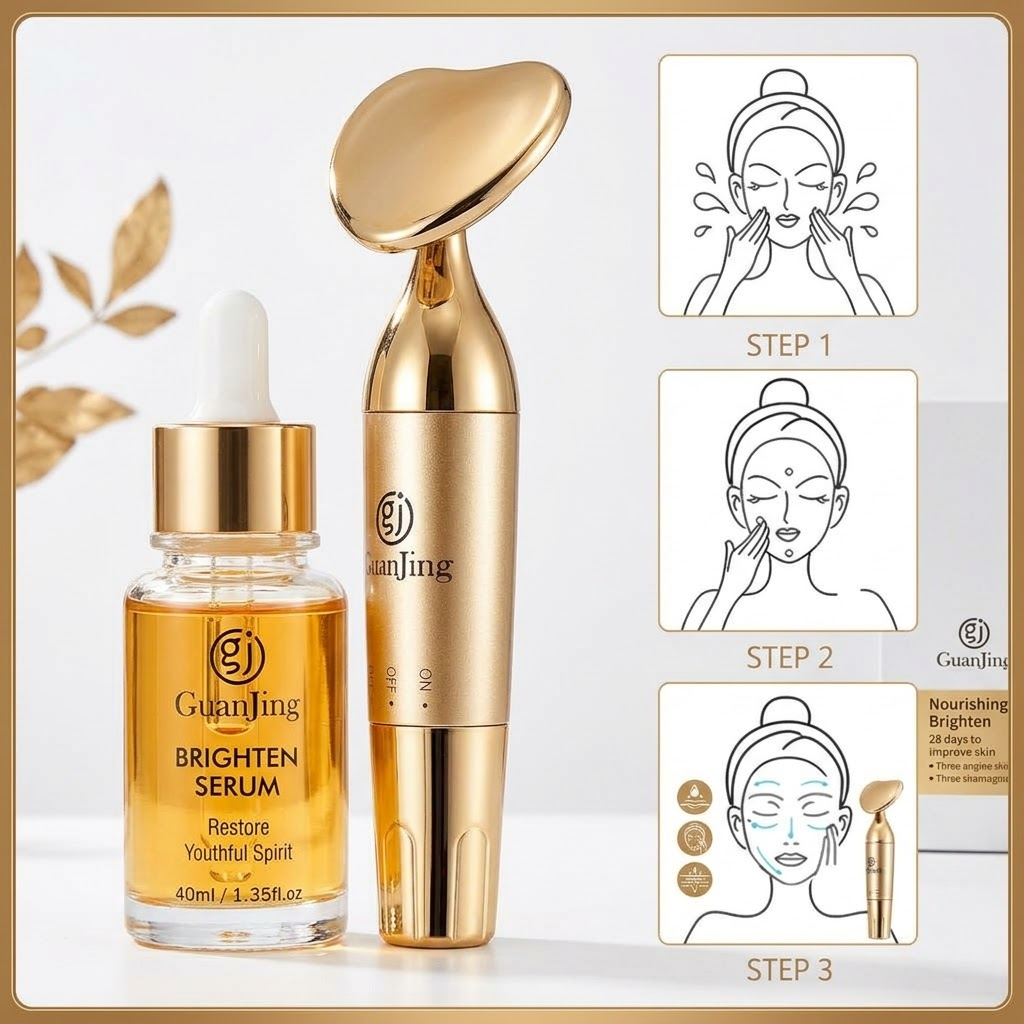Kit Rejuvenecedor Facial Guanjing®: Serum Triple Acción (Retinol + Niacinamida + Vit. E) + Masajeador Sónico LIFT